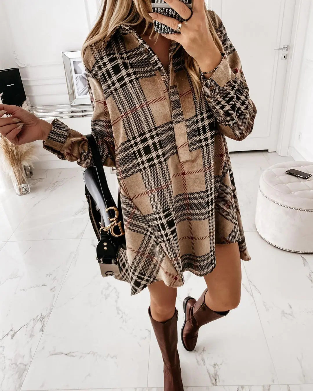 Vault 9 Chic Elegance Plaid Shirt Dress