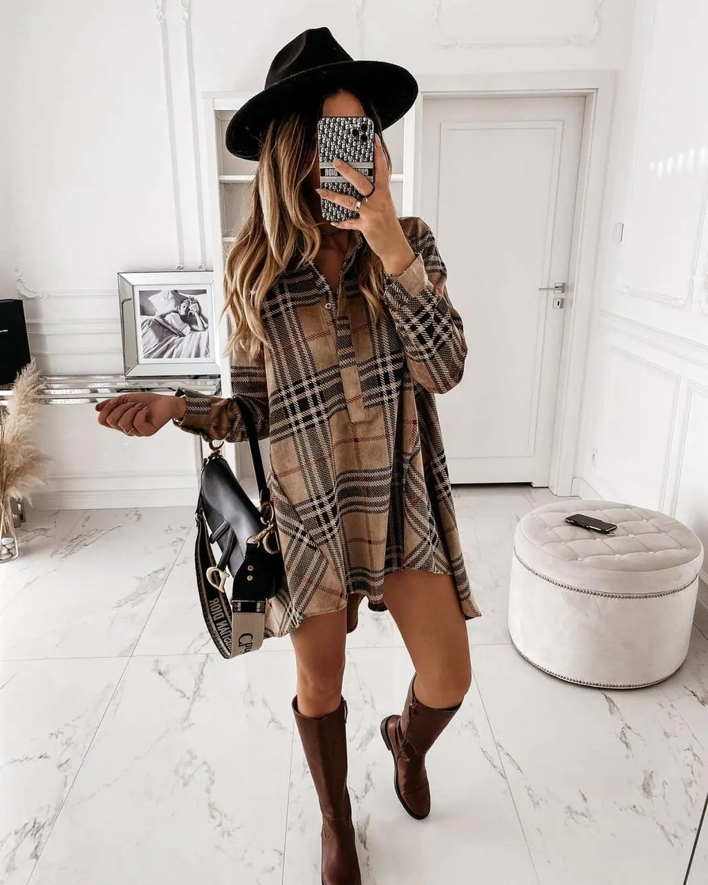 Vault 9 Chic Elegance Plaid Shirt Dress