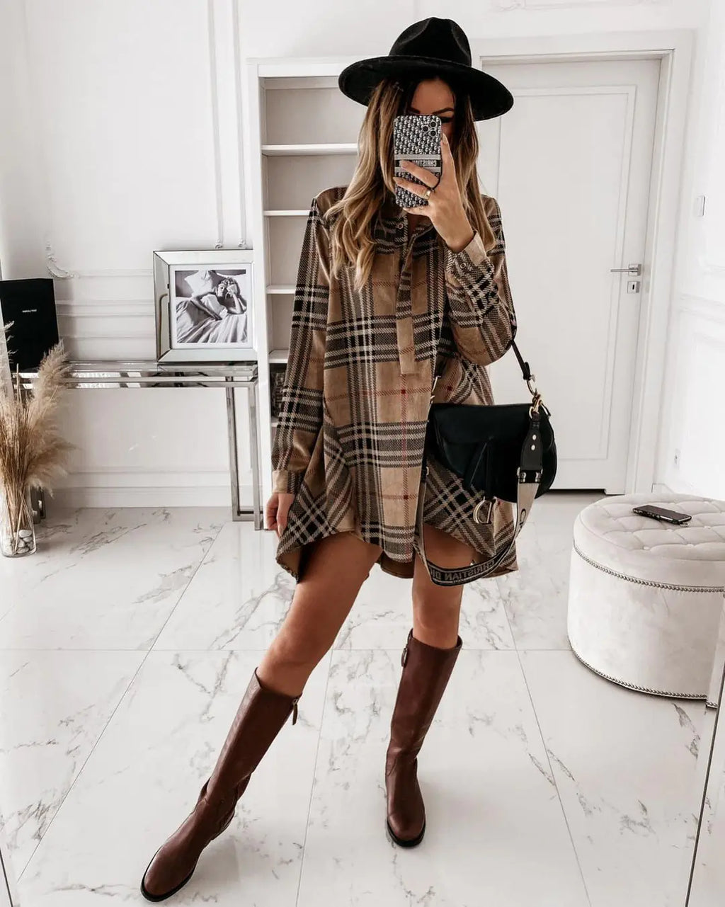 Vault 9 Chic Elegance Plaid Shirt Dress