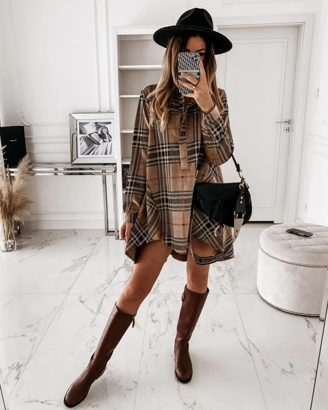 Vault 9 Chic Elegance Plaid Shirt Dress