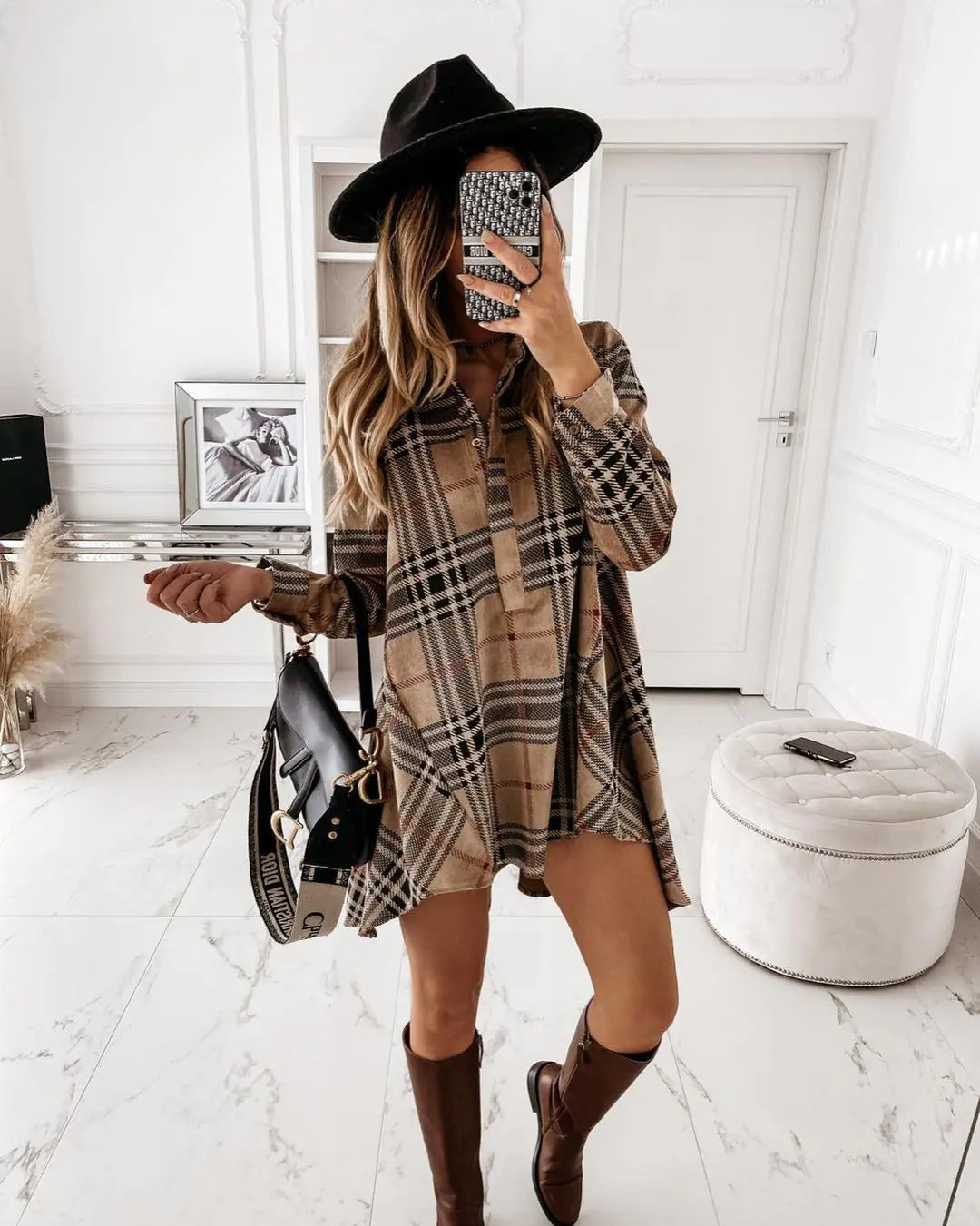 Vault 9 Chic Elegance Plaid Shirt Dress